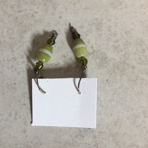 Lime green bead boho drop earrings - Picture 3 of 7